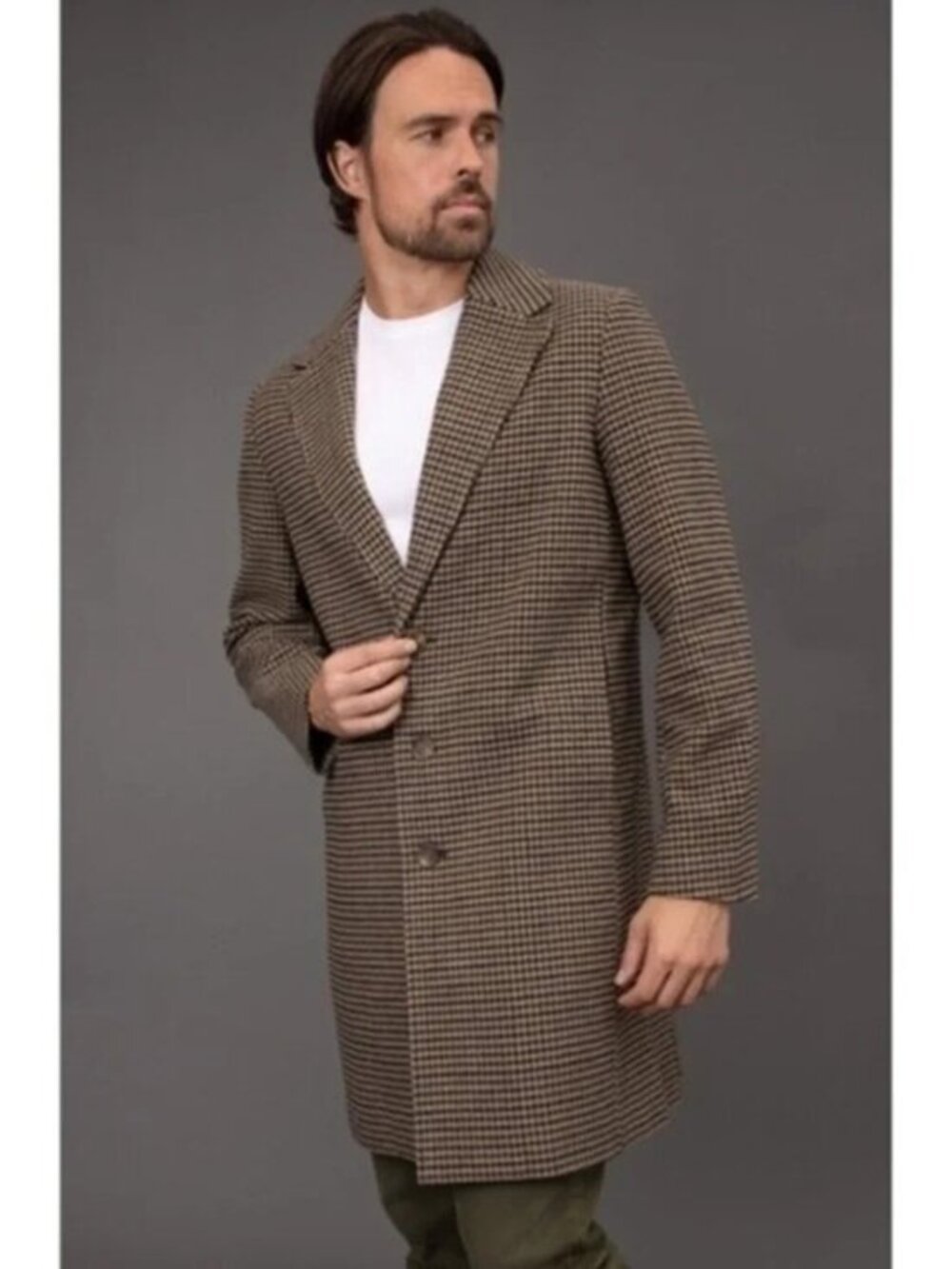 New Bagatelle Homme Wool Blend Topcoat Brown Houndstooth Large